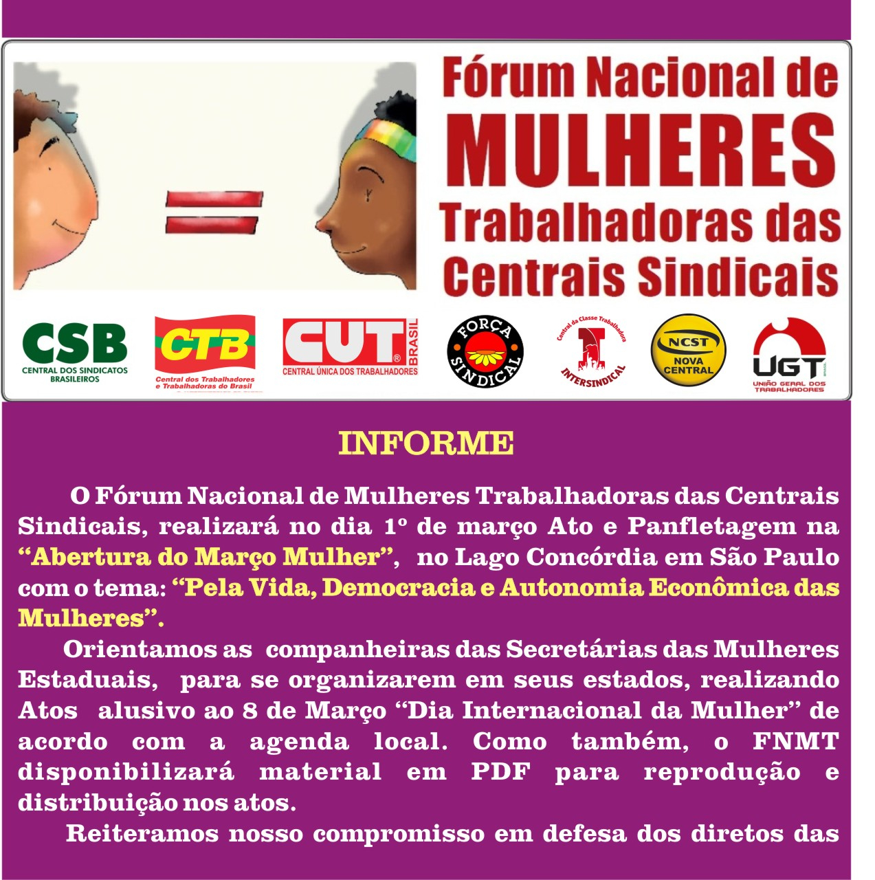 Fórum Nacional de Mulheres Trabalhadoras das Centrais Sindicais