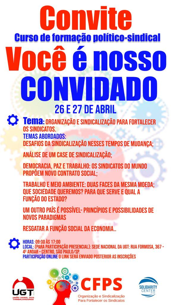 Inscrições Abertas para o Curso de Formação Sindical