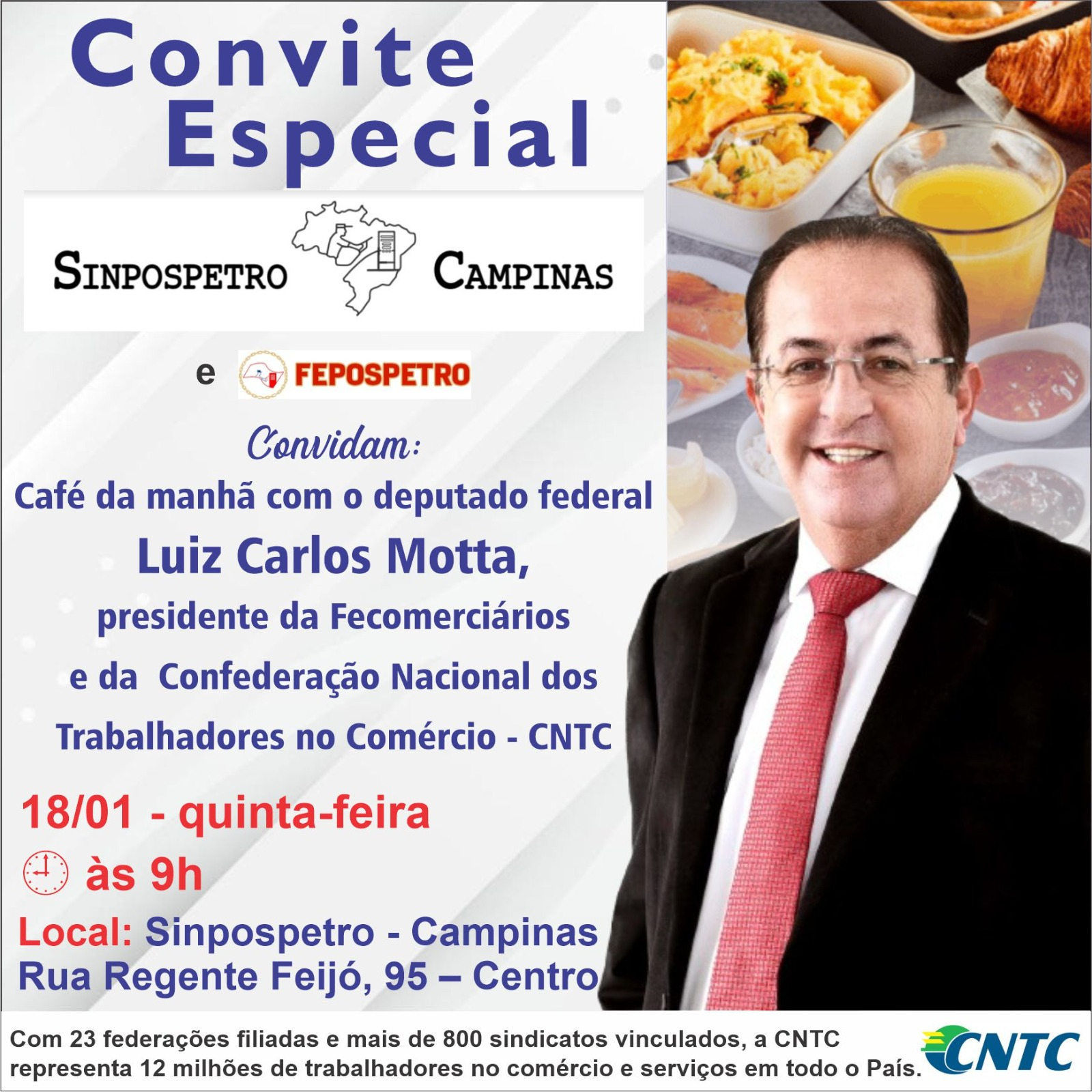 Frentistas promovem café da manhã com o deputado federal e presidente da CNTC Luiz Carlos Motta