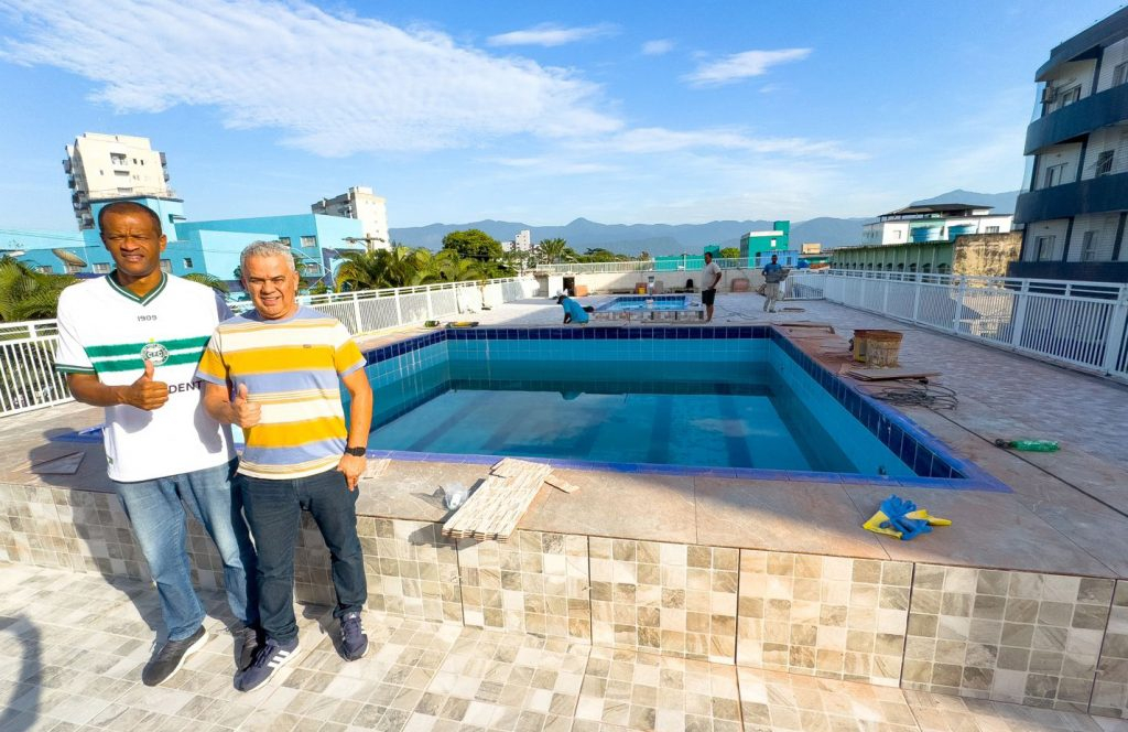 Obras das piscinas na Colônia de Férias em Praia Grande estão em ritmo acelerado