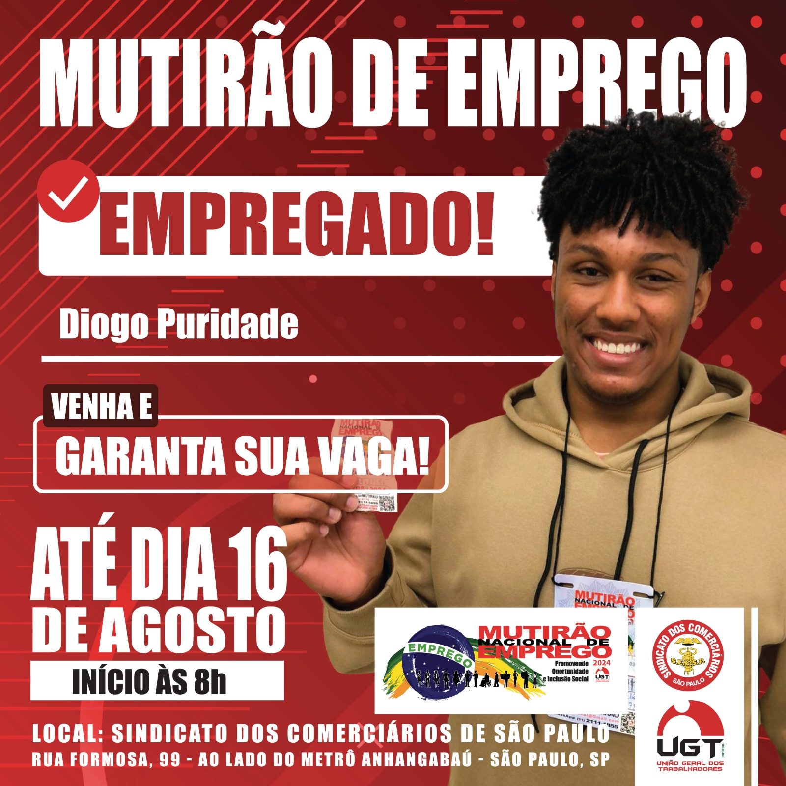 Diogo Puridade Conquista Vaga no 9º Mutirão de Emprego da UGT