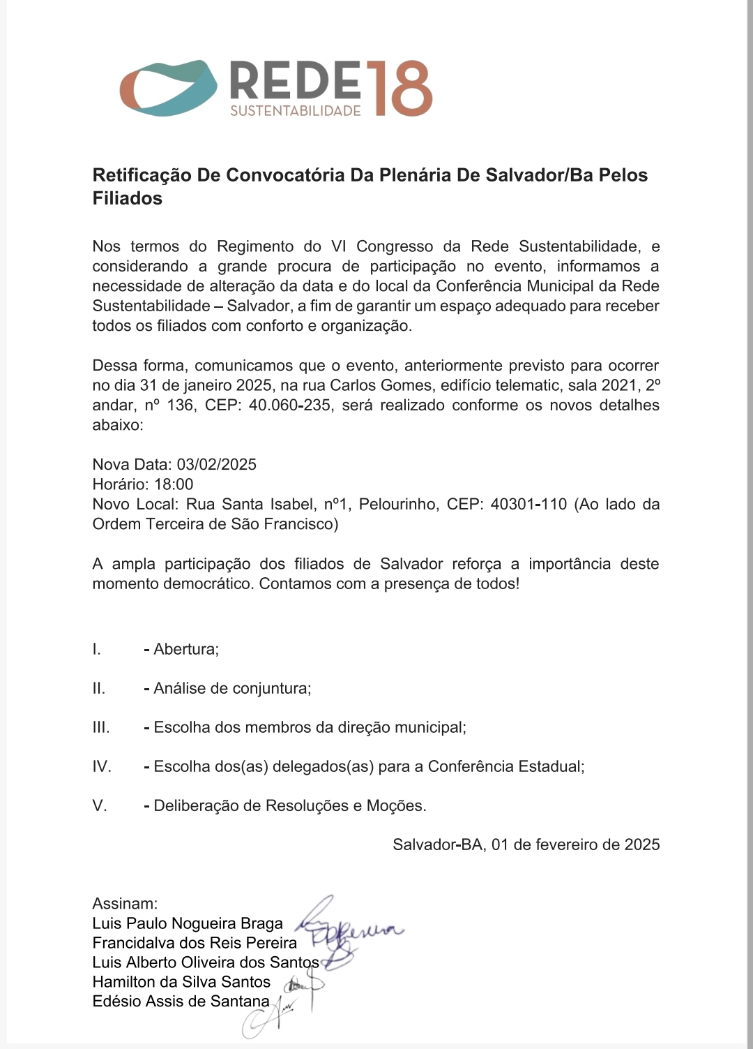 Retificação de convocatória da Plenária de UGT BA pelos filiados