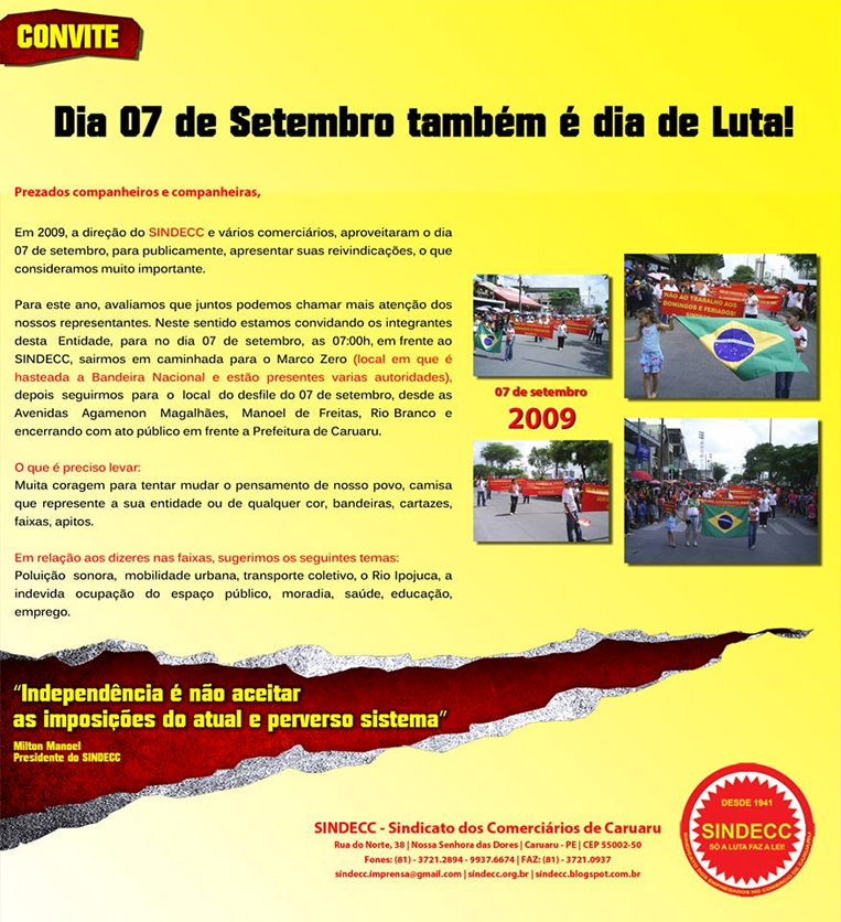 7 de Setembro também é dia de luta para os comerciários de Caruaru
