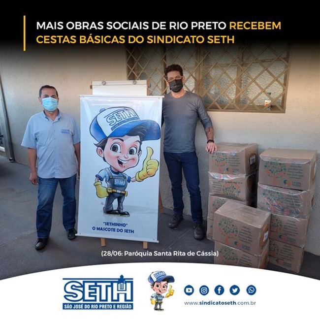 Em São José do Rio Preto, obras sociais recebem cestas básicas do SETH