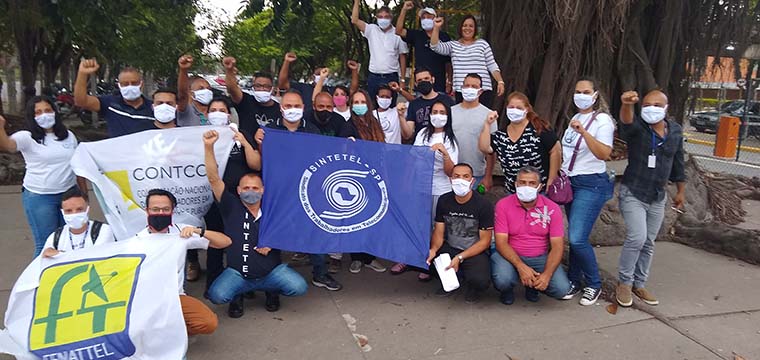 SINTETEL protesta em Jundiaí após Almaviva descumprir o que prometeu aos trabalhadores