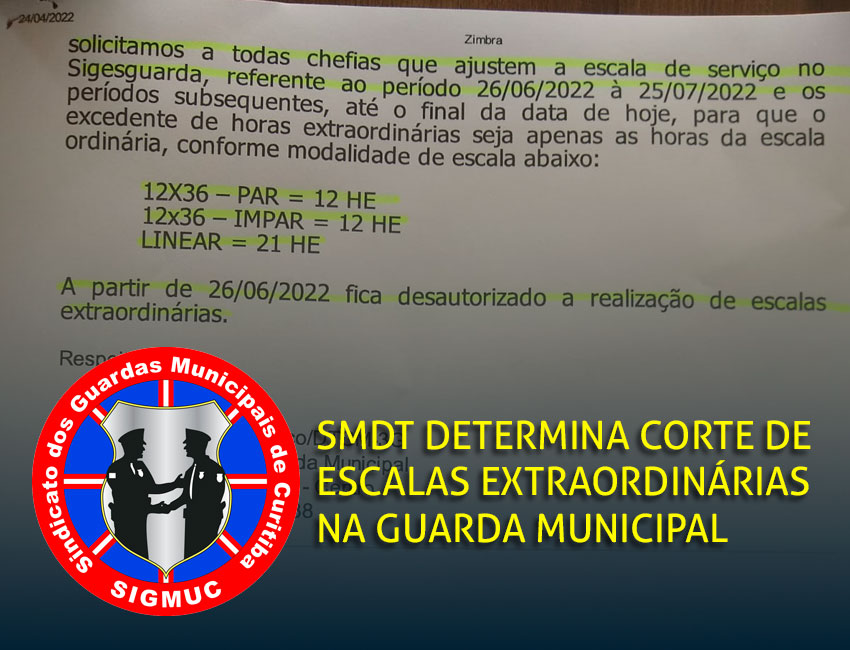 SMDT DETERMINA CORTE DE ESCALAS EXTRAORDINÁRIAS NA GUARDA MUNICIPAL