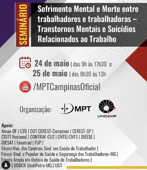 Seminário “Sofrimento Mental e Morte entre trabalhadores e trabalhadoras – Transtornos Mentais e Suicídios Relacionados ao Trabalho”