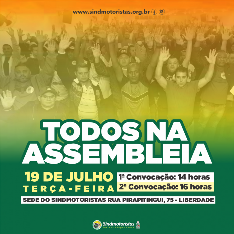 Todos à assembleia! Terça-feira, às 16h na sede do Sindmotoristas SP!