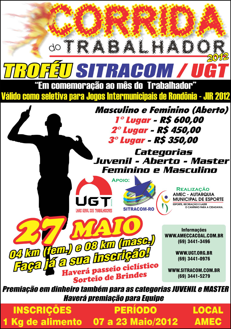 UGT-RO e SINTRACOM promovem corrida em homenagem ao Mês dos Trabalhadores